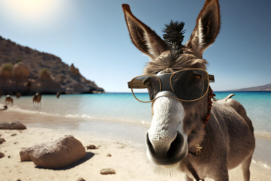 Portrait d'un ane en vacances &agrave; la mer &raquo; IA g&eacute;n&eacute;rative