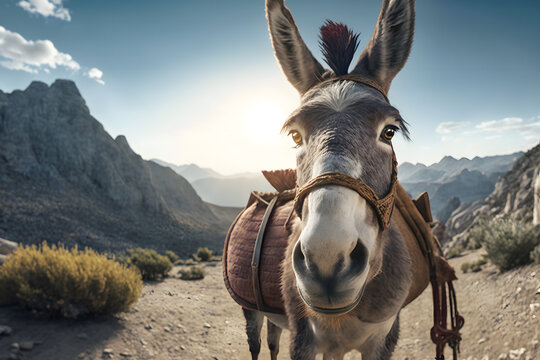 Portrait d'un ane en vacances &agrave; la montagne &raquo; IA g&eacute;n&eacute;rativeane