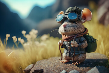 Portrait d'une souris en vacances &agrave; la montagne &raquo; IA g&eacute;n&eacute;rative