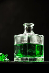 Stylized bottle of absinthe. Background, mockup.
