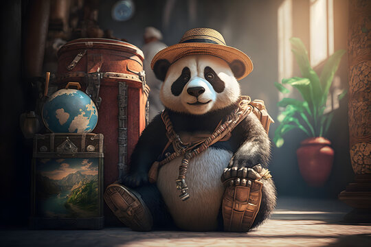 Portrait d'un panda en vacances &agrave; la mer &raquo; IA g&eacute;n&eacute;rative