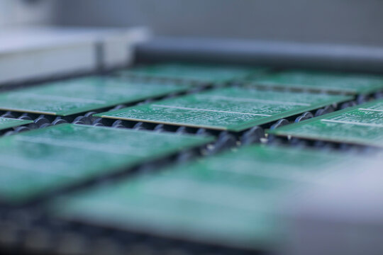 Close-up of circuit board in industry, Hanover, Lower Saxony, Germany
