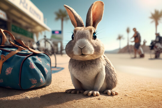 Portrait d'un lapin en vacances &agrave; la mer &raquo; IA g&eacute;n&eacute;rative