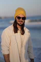 portrait of a man in varna bulgaria on the beach, model shooting , beach shooting 