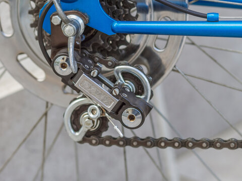Close-up of rear derailleur of bicycle