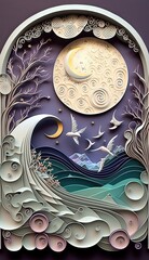 illustration of a magical futuristic paper quilling art