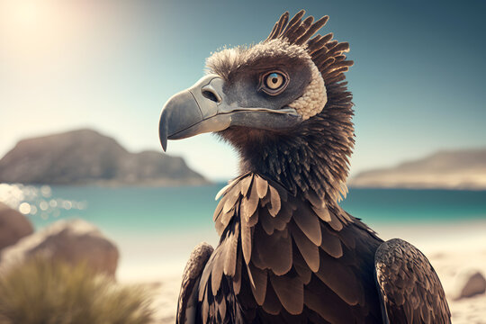 Portrait d'un vautour en vacances &agrave; la mer &raquo; IA g&eacute;n&eacute;rative