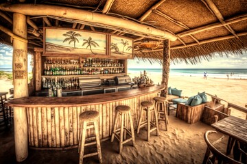 Beach vibe rumpus tiki bar in a tropical island 