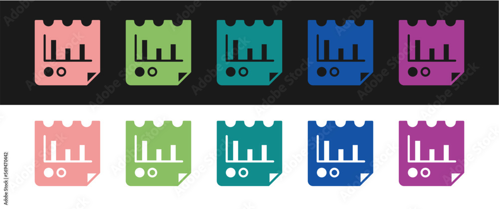 Poster set document with graph chart icon isolated on black and white background. report text file icon. ac