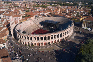 Aerial view of Arena di Verona, city center of Verona, Italy.