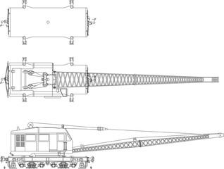 Detailed illustration vector sketch of railroad crane on track