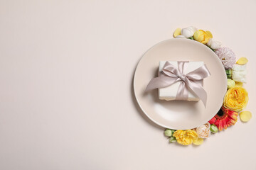 Concept of spring season table setting, space for text