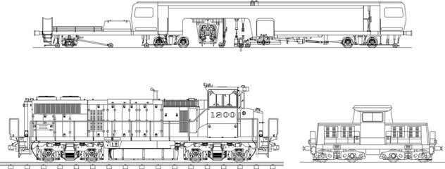 Detailed vector sketch illustration of the head of an ancient antiquity railroad carriage