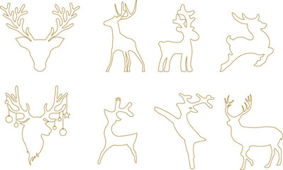 Fototapeta na wymiar Horned deer christmas ornament silhouette vector sketch