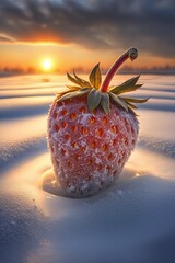 a strawberry on snowy day illustration