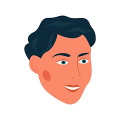 Cartoon portrait. Avatar curly modern guy. Flat vector illustration.