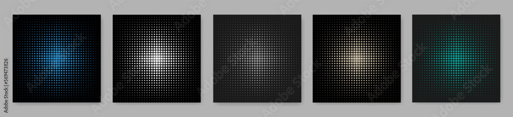 Poster a set of backgrounds with a halftone pattern on a gray background. halftone pattern with different e