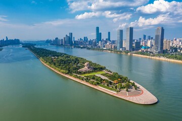 Aerial changsha xiangjiang j and coastal scenery