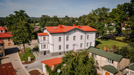 Fototapeta na wymiar A beautiful two story estate home drone view