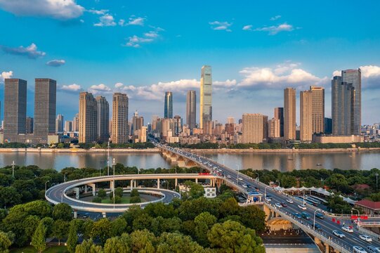 Aerial j bridge in changsha xiangjiang river city