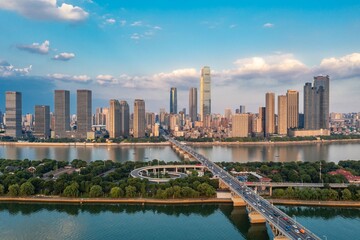 Aerial j bridge in changsha xiangjiang river city