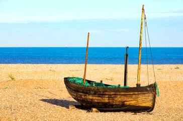 Sailboat on the Beach at the Dungeness Headland, Kent, England