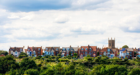 Fototapeta na wymiar View from the East Hill towards Emmanuel Church and Its Neighboring Houses, Hastings, England