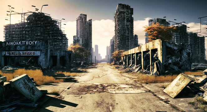 Post apocalypse world. Abandoned city. Nuclear War. Generative AI