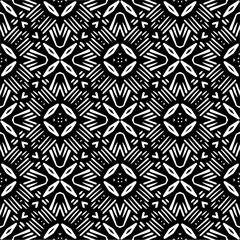 Vector geometric ornament in ethnic style. Seamless pattern with  abstract shapes,Black and white color. Repeating pattern for decor, textile and fabric.