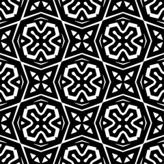 Vector geometric ornament in ethnic style. Seamless pattern with  abstract shapes,Black and white color. Repeating pattern for decor, textile and fabric.