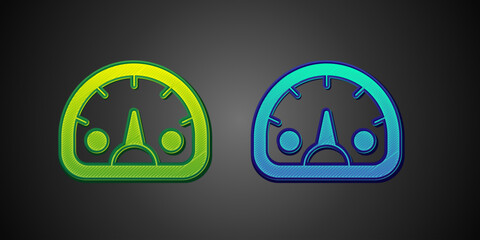 Green and blue Speedometer icon isolated on black background. Vector