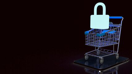 The master key in shopping cart for security or saving shopping on line 3d rendering