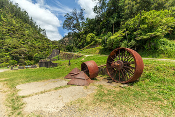 Ruins of industrial heritage related to the gold rush at Karangahake Gorge in New Zealand