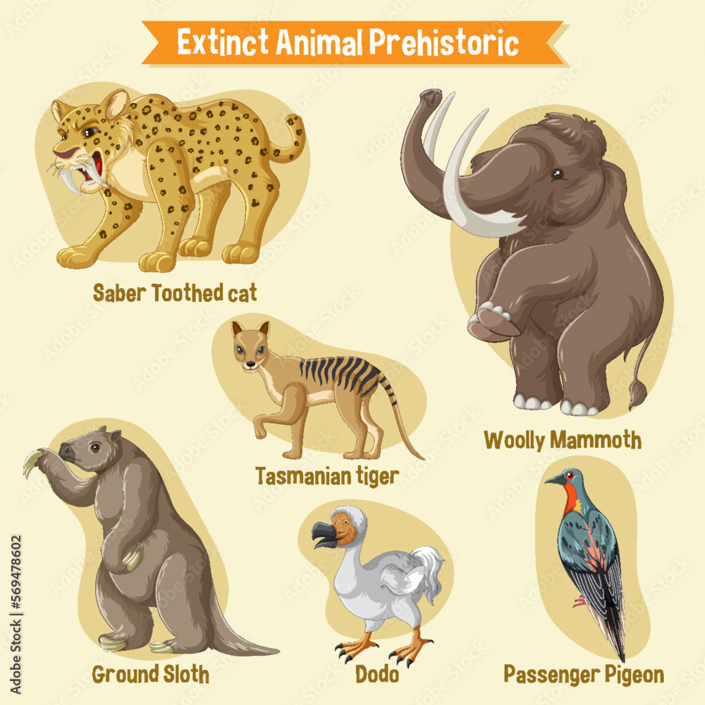 Wall mural a set of extinct animals sticker set