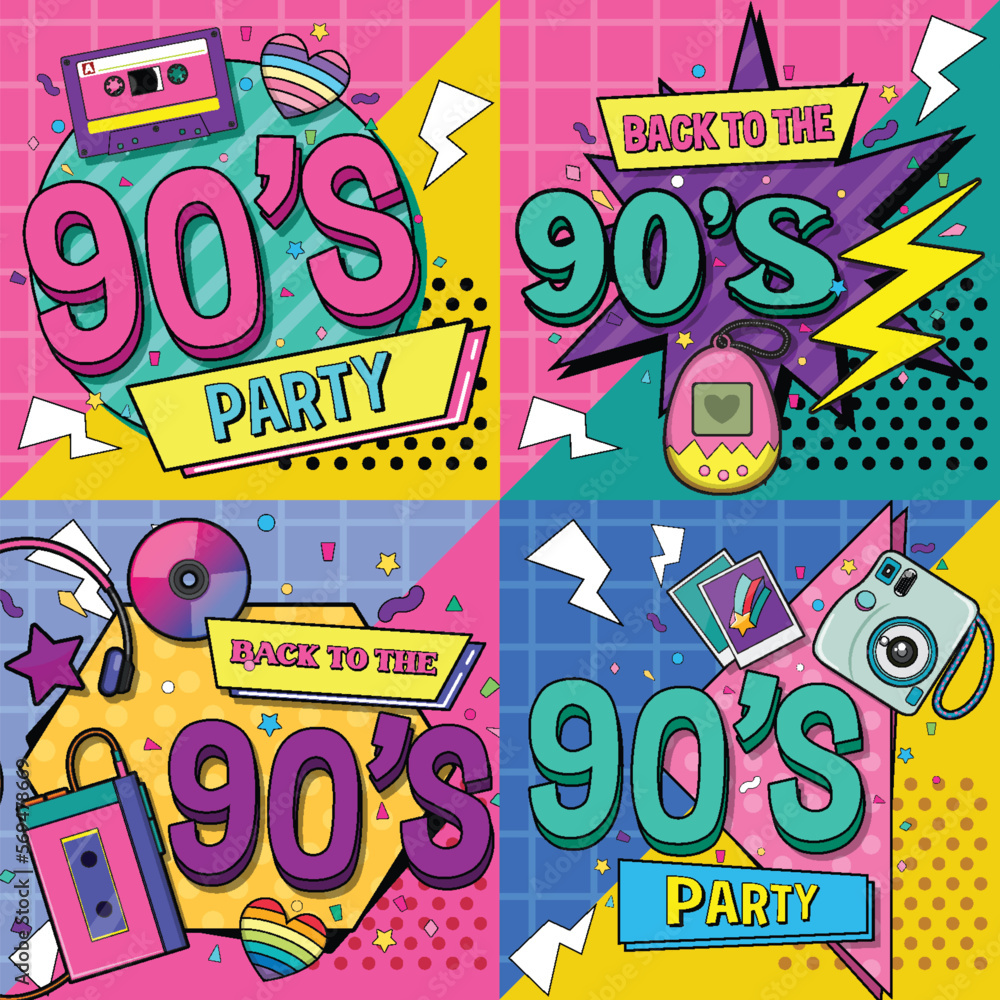 Wall mural 90s party poster template