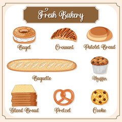 Set of bread and pastry bakery products