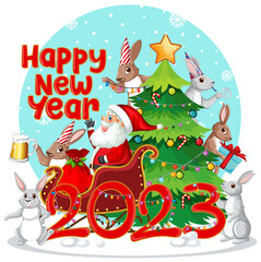 Happy New Year text with cute rabbit for banner design