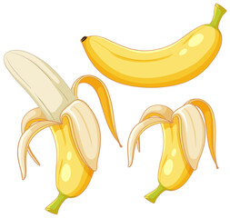 Ripe bananas peeled set