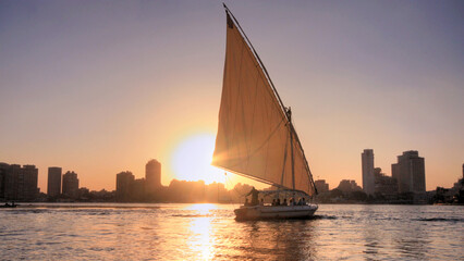 Sunset on the Nile, felucca ride - obrazy, fototapety, plakaty
