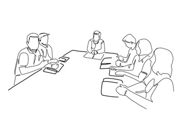 continuous line drawing of a standing team of professionals, a vector illustration of a business concept.