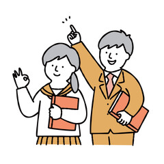 男女の学生　上半身　イラスト素材　イエロー