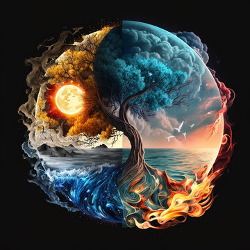 The four elements yin and yang earth tree of life