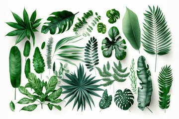 Tropical Exotic Luxury leaves isolated on white background. Graphic elements for advertising and creativity.Ai generated