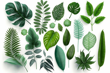 Fototapeta premium Tropical Exotic Luxury leaves isolated on white background. Graphic elements for advertising and creativity.Ai generated
