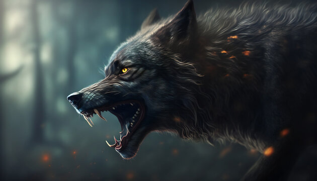 angry wolf with a blurred background made with generative AI