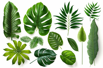 Tropical Exotic Luxury leaves isolated on white background. Graphic elements for advertising and creativity.Ai generated