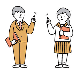 案内をする男女の学生　全身　セット　イエロー