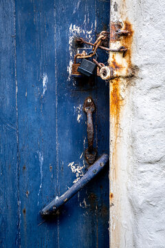 Double Padlocked Door Of A Fishermans Cottage In Staithes, North Yorkshire
