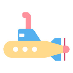 Submarine with periscope - icon, illustration on white background, flat color style