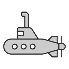 Submarine with periscope - icon, illustration on white background, grey style